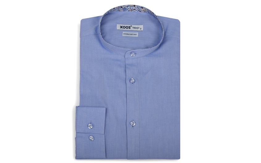 Chemise homme bleue à poignets mousquetaire (Double Retors)