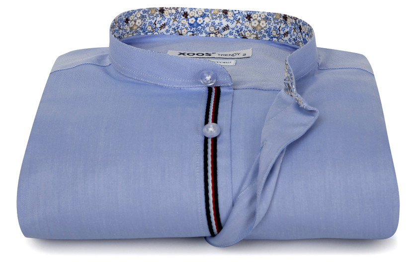 Chemise homme bleue à poignets mousquetaire (Double Retors)