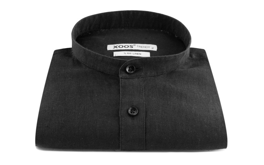 Chemise noire en lin col...